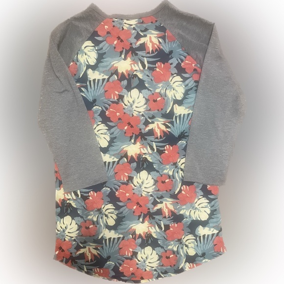 LuLaRoe Print Randy Baseball Tee Shirt. Hawaiian Flowers - Picture 2 of 3